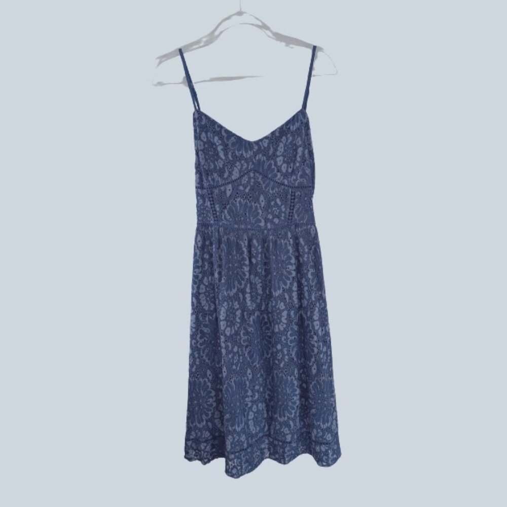 Ann Taylor LOFT Blue Embroidered Lace A-Line Cami Dress Sz 12 NWOT